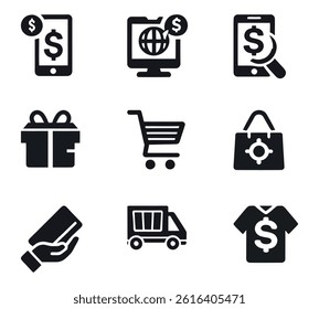 Ecommerce Shopping Icons Set Mobile Payment Global