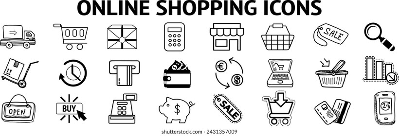 E-commerce shopping icons set. Online Shopping Editable Stroke icons collection. 