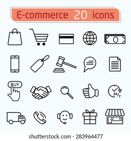 E-commerce and shopping icons of thin lines