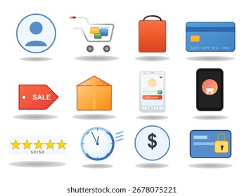Conjunto de Vector de iconos de compras de comercio electrónico