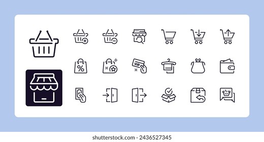 E-commerce and shopping line icon set 3 of 3. Outline symbol collection. Editable vector stroke. 384 and 192 Pixel Perfect scalable to 96px, 48px...