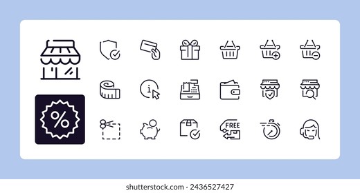 E-commerce and shopping line icon set 2 of 3. Outline symbol collection. Editable vector stroke. 384 and 192 Pixel Perfect scalable to 96px, 48px...