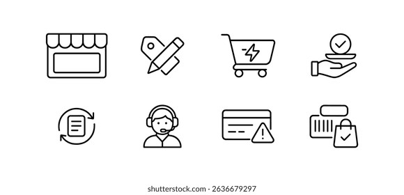 E-commerce and shopping line icon set. essential retail, online purchase line collection