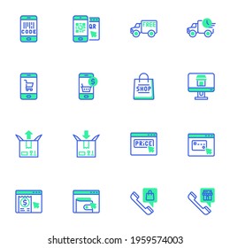 E-commerce and shopping line icons set, online shopping outline vector symbol collection, linear style pictogram pack. Signs, logo illustration. Set includes icons as mobile payment, free shipping