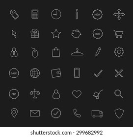 E-commerce, shopping linear icons set. Delivery service chalk drawing symbols. Web store line art. isolated on blackboard