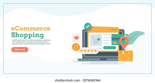 eCommerce shopping, ecommerce marketing, Shopping app, Online marketplace - flat design landing page template