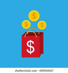 ecommerce shopping online with coins icon, vector illustration