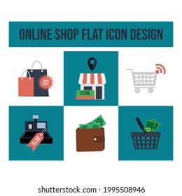 E-commerce and Shopping online icons. Flat design collection. Vector creative of e-business process with flat icons, Infographic design of e-commerce and online marketplace