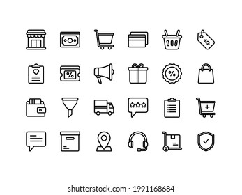 E-commerce and Shopping Outline Icon Set