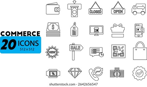 E-commerce and Shopping Outline Icons Set