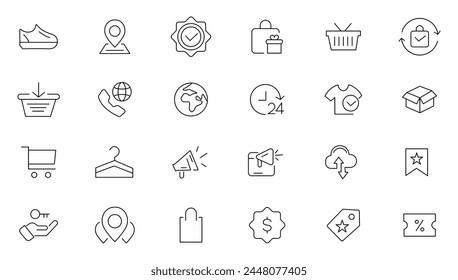 E-commerce, shopping retail web icon set. UI line icons collection vector. Thin outline icons pack 