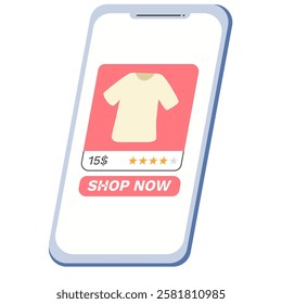 E-Commerce Shopping Screen on Smartphone Illustration. Online Shopping Mobile App Interface Illustration.