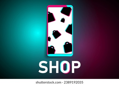 E-commerce shopping and selling app. Shopping, sale of goods from the Internet. Promotion of goods and services. Popular social media logo. EPS10