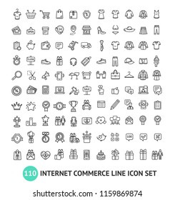 E-commerce Shopping Service Signs Black Thin Line Icon Set Include of Money, Delivery and Basket. Vector illustration of Icons