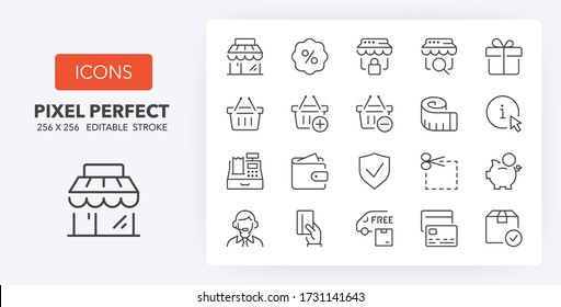 e-commerce and shopping thin line icon set (2/3). Outline symbol collection. Editable vector stroke. 256x256 Pixel Perfect scalable to 128px, 64px...