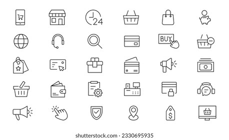E-Commerce and Shopping thin line icons set. E-Commerce, Shop, Online Shopping icons collection. Shoppind symbols set. Vector illustration