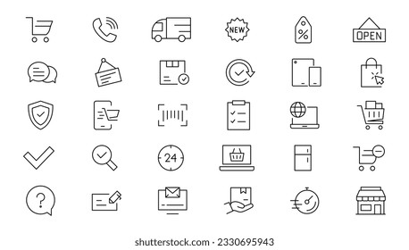 E-Commerce and Shopping thin line icons set. E-Commerce, Shop, Online Shopping icons collection. Shoppind symbols set. Vector illustration