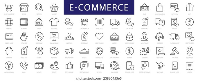 E-Commerce and Shopping thin line icons set. E-Commerce, Shop, Online Shopping editable stroke icons collection. Shopping symbols set. Vector illustration