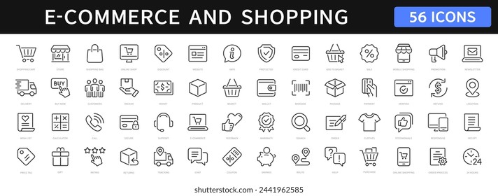 E-Commerce and Shopping thin line icons set. E-Commerce, Shop, Online Shopping Editable Stroke icons collection. Shopping symbols. Vector illustration