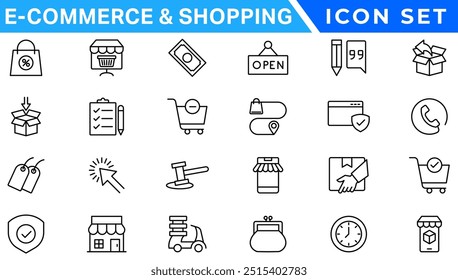 E-Commerce  Shopping thin line icons set. E-Commerce, Shop, Online Shopping Editable Stroke icons collection. Shoppind symbols set
