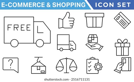 E-Commerce and Shopping thin line icons set. E-Commerce, Shop, Online Shopping Editable Stroke icons collection. Shopping symbols set