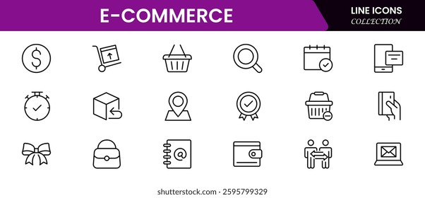 E-Commerce  Shopping thin line icons set. E-Commerce, Shop, Online Shopping icons collection. Shopping symbols set. Vector illustration