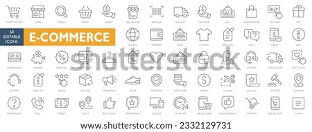 E-Commerce  Shopping thin line icons set. E-Commerce, Shop, Online Shopping Editable fill icons collection. Shoppind symbols set. Vector illustration white background best icons 60 icons