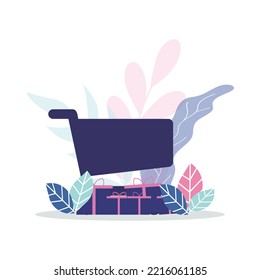 Ilustración vectorial del concepto de la compra de Ecommerce trolly 
