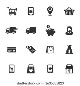 Ecommerce & shopping vector icons in black color - Set 1. Editable symbol illustration.