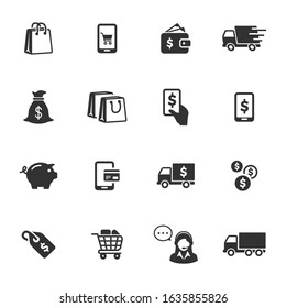 Ecommerce & shopping vector icons in black color - Set 2. Editable symbol illustration.