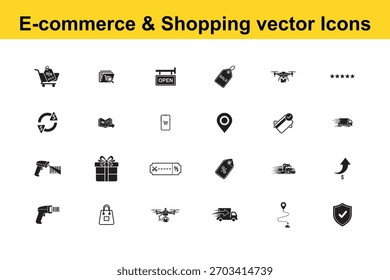 Iconos del vector del comercio electrónico y de las compras, sistema de iconos