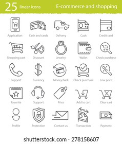E-commerce, shopping and web store thin line icons set
