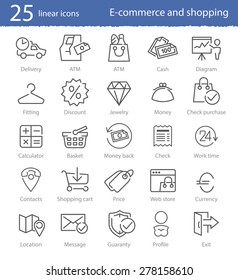 E-commerce, shopping and web store thin line icons set