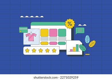 eCommerce shopping, eCommerce website development, Online business marketing - flat design outline vector banner with icons