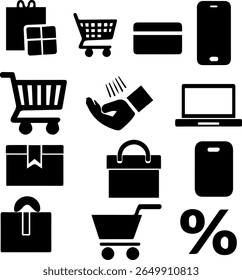 E-commerce Silhouettes Set 14 Online Shopping and Payment Icons