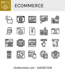 ecommerce simple iconos conjunto. Contiene iconos como Web, Orden en línea, Sitio Web, Desarrollo Web, Página, Atm, Online, puede ser usado para web, móvil y logotipo