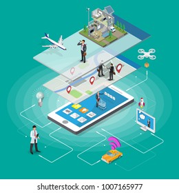 Ecommerce Smart Home Icons Isometric People And Online Shopping Payment,travel,information,transportation Or Medical Support Infographic Vector Isometric Flowchart.