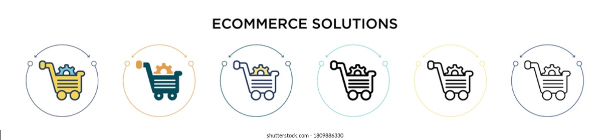 Ecommerce solutions icon in filled, thin line, outline and stroke style. Vector illustration of two colored and black ecommerce solutions vector icons designs can be used for mobile, ui, web