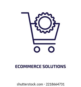 icono de soluciones de ecommerce de la colección general. Soluciones de ecommerce lineal delgadas, solución, icono de contorno de ecommerce aislado en fondo blanco. Signo de soluciones de ecommerce de vector de línea, símbolo para web 