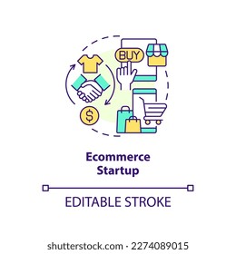 Ecommerce startup concept icon. Online retail development. Best foundation industry abstract idea thin line illustration. Isolated outline drawing. Editable stroke. Arial, Myriad Pro-Bold fonts used