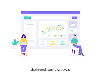 E-Commerce statistics Online Shopping Flat Vector Illustration, Suitable for Web Banners, Infographics, Book, Social Media, And Other Graphic Assets