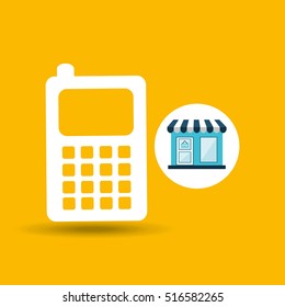 e-commerce store building cellphone design vector illustration eps 10
