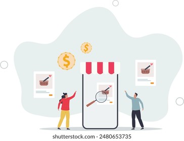 E-commerce store for online shopping and purchases.Distant internet shop with website or mobile application platform for customers .flat illustration.
