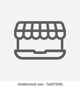 E-commerce store shop icon line. Isolated symbol on shipment topic with shop, online shopping and ecommerce meaning shop icon vector illustration.