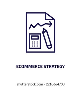 icono de estrategia de ecommerce de la colección general. Estrategia de ecommerce lineal delgada, ecommerce, icono de esquema de estrategia aislado en fondo blanco. Signo de estrategia de ecommerce de vector de línea, símbolo para web y 