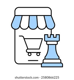 E-commerce Strategy – Storefront with Chess Piece Icon Representing Strategic Planning for Online Store Success