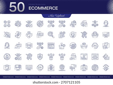 Icono de trazo de comercio electrónico. Conjunto de iconos de línea de comercio electrónico. paquete de iconos de trazo editable. Línea, delgado, Paquete de icono de estilo lineal. Totalmente personalizable