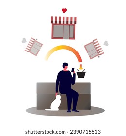 E-commerce style icon with customer buying online.
