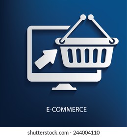 E-commerce symbol on blue background, clean vector