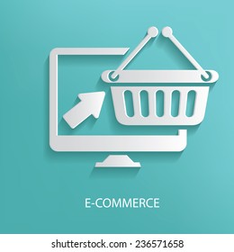 E-commerce symbol on blue background,clean vector